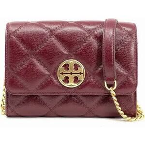 Tory Burch Willa Quilted Leather Chain Crossbody Wallet in Claret